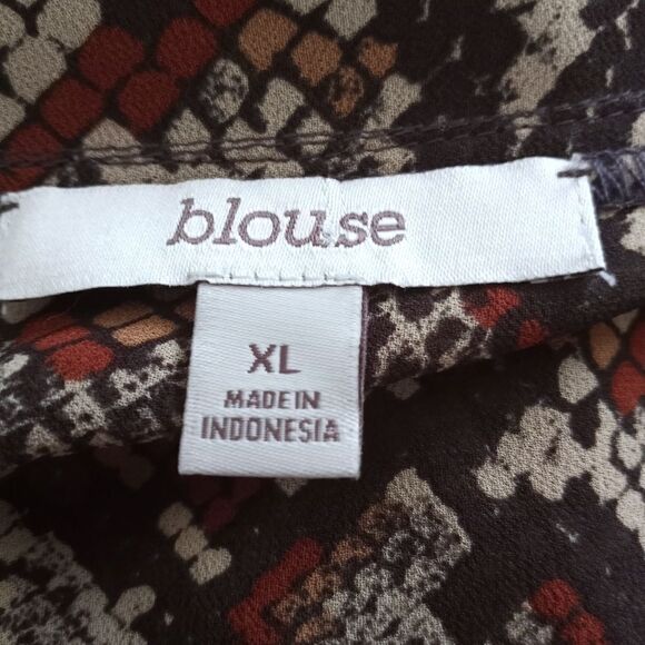 BLOUSE CREAM, BROWN, ORANGE SNAKE PRINT DOLMAN SLEEVE BLOUSE SZ.XL EUC - Picture 6 of 8